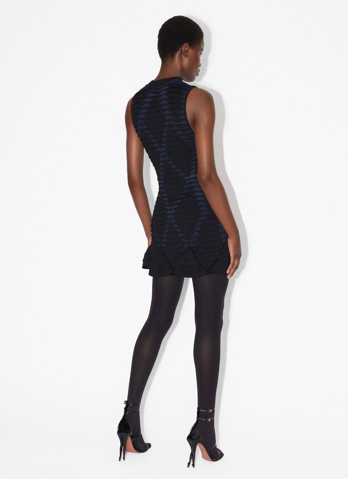 Short dress in python knit ALAÏA BLUE SHORT DRESS IN PYTHON KNIT